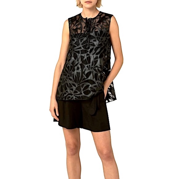 🏷️ NWT AKRIS PUNTO Laser Cut Faux Leather Top with Camisole in Black 🇨🇭Swiss - Picture 1 of 14
